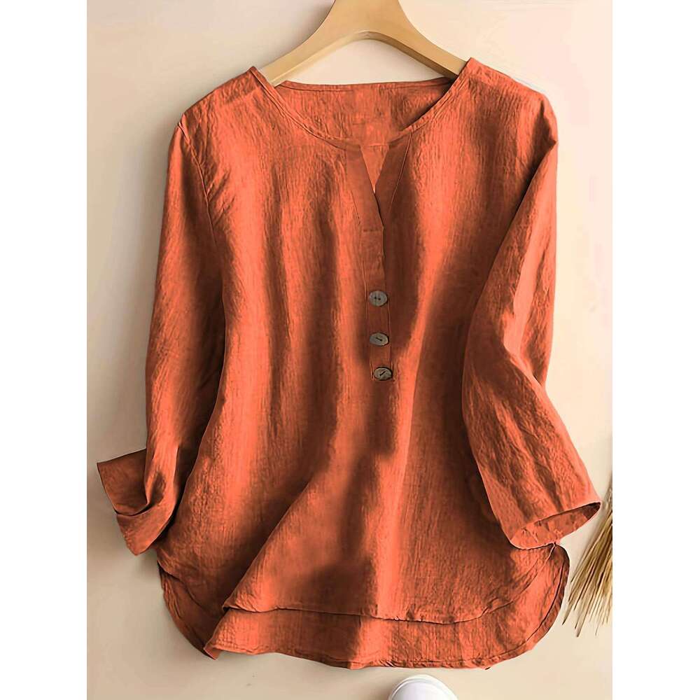 European and American Fashion Women's Explosive Solid Color Notch Collar Casual Button Shirt 2025 New Style Elegant Clothing