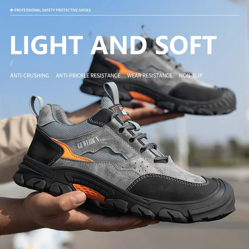 Cowhide Safety Shoes Breathable Work Shoes Steel Toe Anti Smash Safety Boots Fashion Work Sneakers Men Work Boots Indestructible 251106