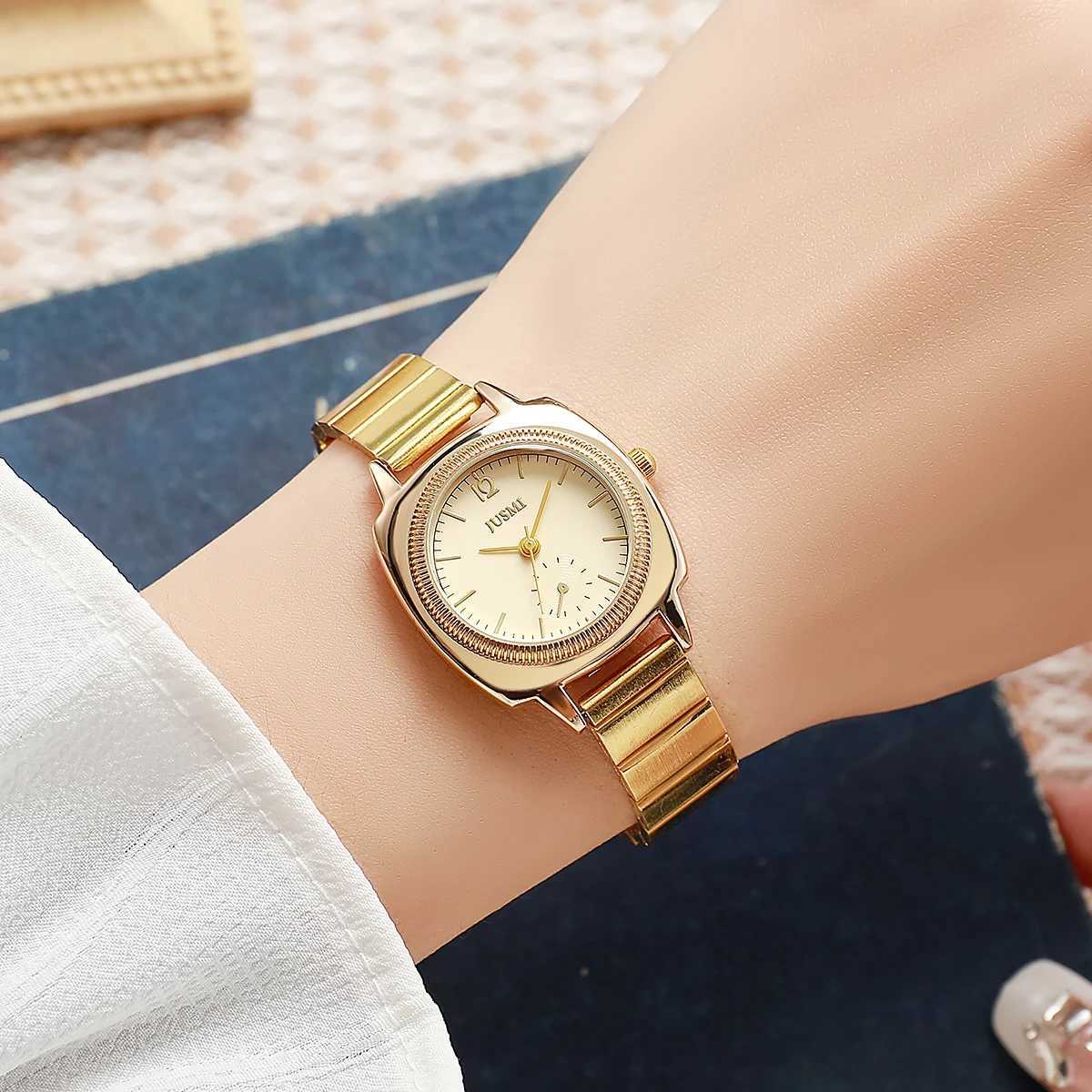 Ladies new simple round steel strap quartz watch fashionable and universal birthday giftT250408