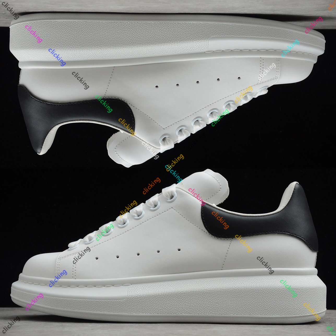 Luxury Designer Casual Shoes Women Mens White Smooth Calf Leather Oversized Rubber Sole Trainers Black Pink Green Flat Loafers Platform Sneakers des chaussures