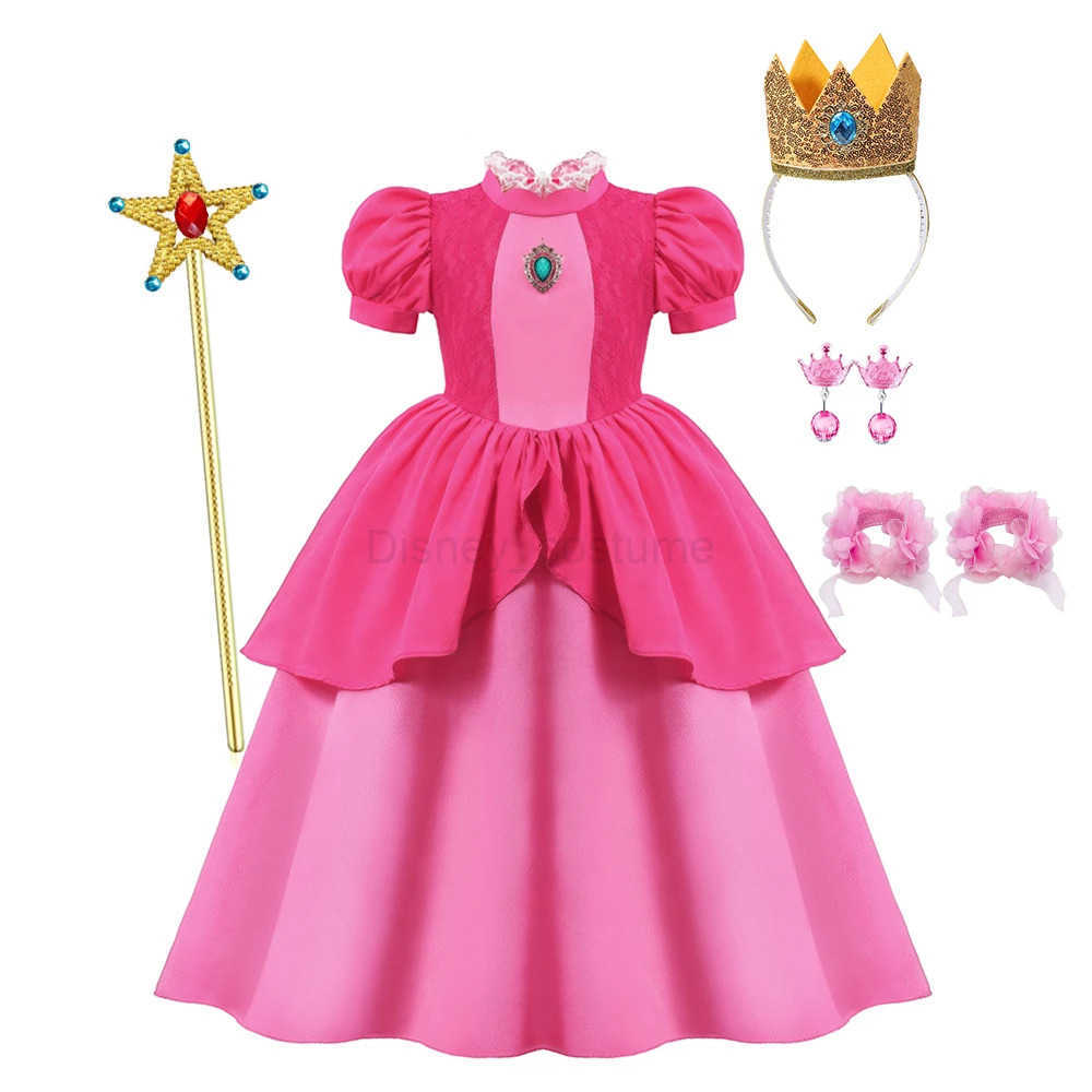 Disney Peach Cosplay Dress Girl Movie Role Playing Princess Fancy Carnival Birthday Party Outfits Children 2-10y Pink Queen Vestidos X250408