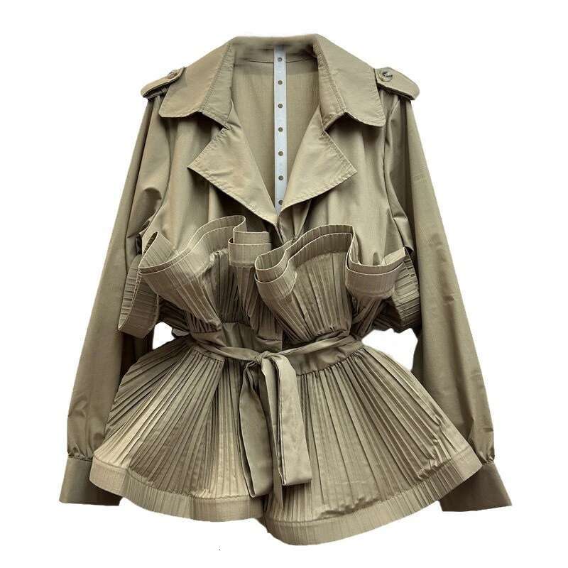 WTHT New Trendy Women's Patchwork Bandage Wrinkled Design Blazer 2025 Spring Fashion Lapel Long Sleeves Jacket Female 1Ls730