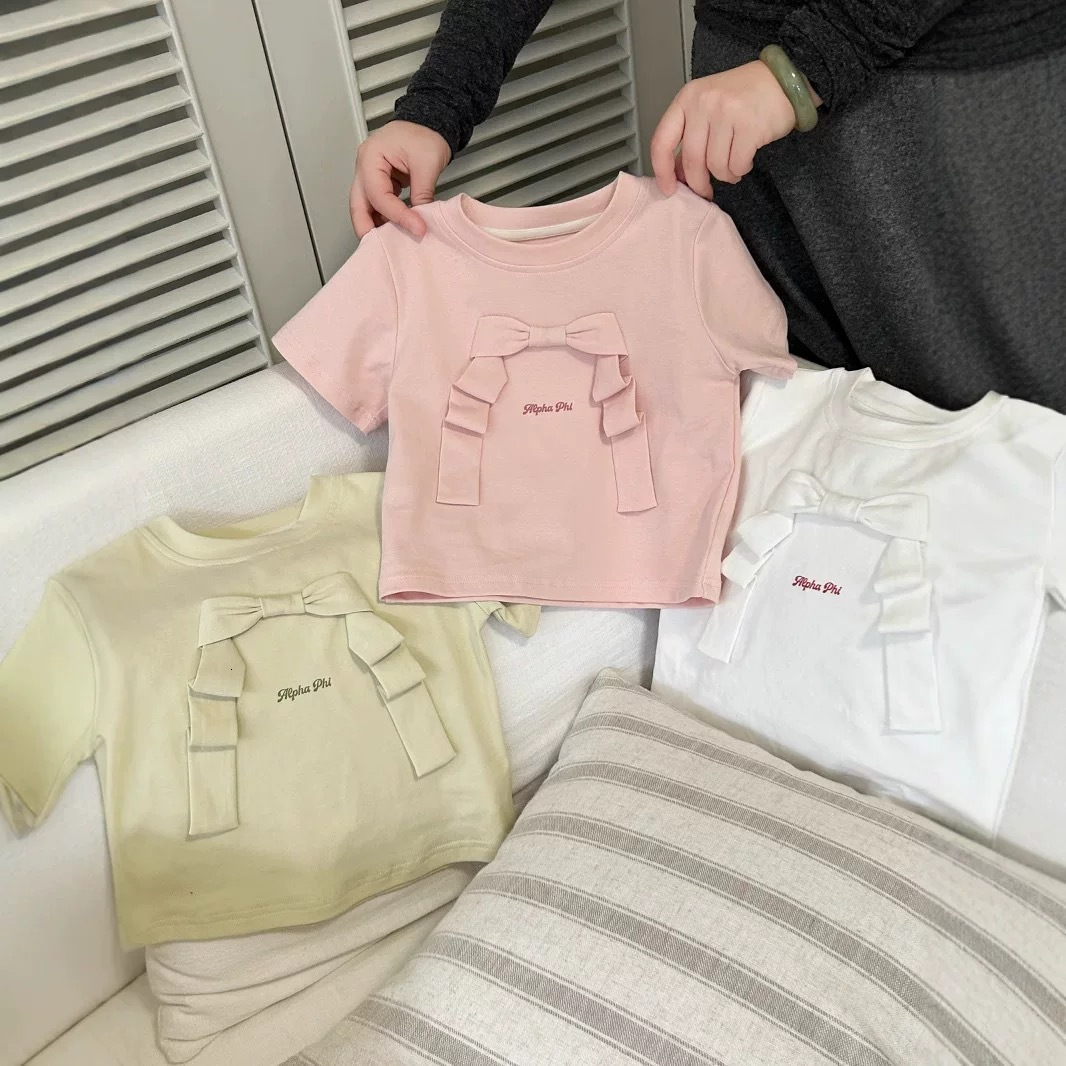 Ddmyshoesvip Girls Sleeved T Shirt New Bow Slimming Sweet And Versatile Short T Base Shirt For Children S Summer Wear