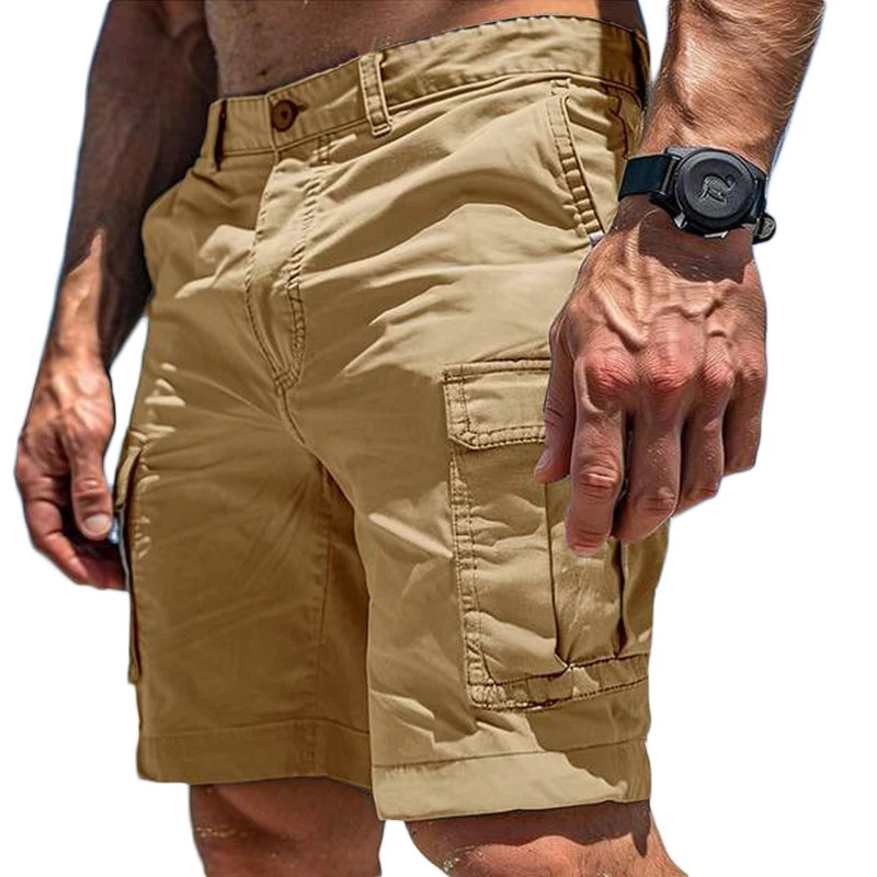 Mens casual loose cargo shorts summer trend multi pocket patch work mens fashionable solid color straight 250403