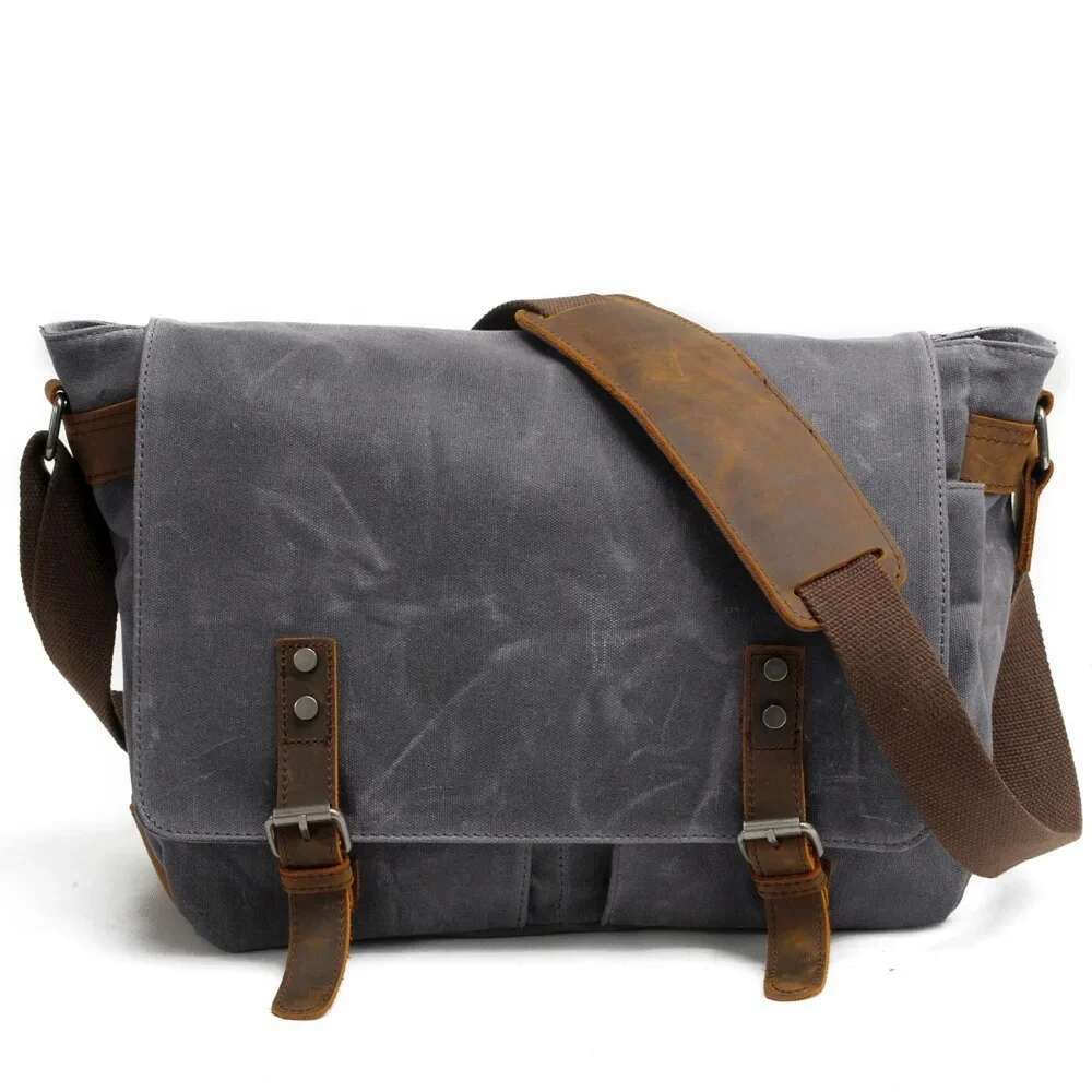 B72 High Quality Male Briefcases Business Unisex Messenger Canvas Crazy Horse Leather Travel Crossbody Shoulder Bags