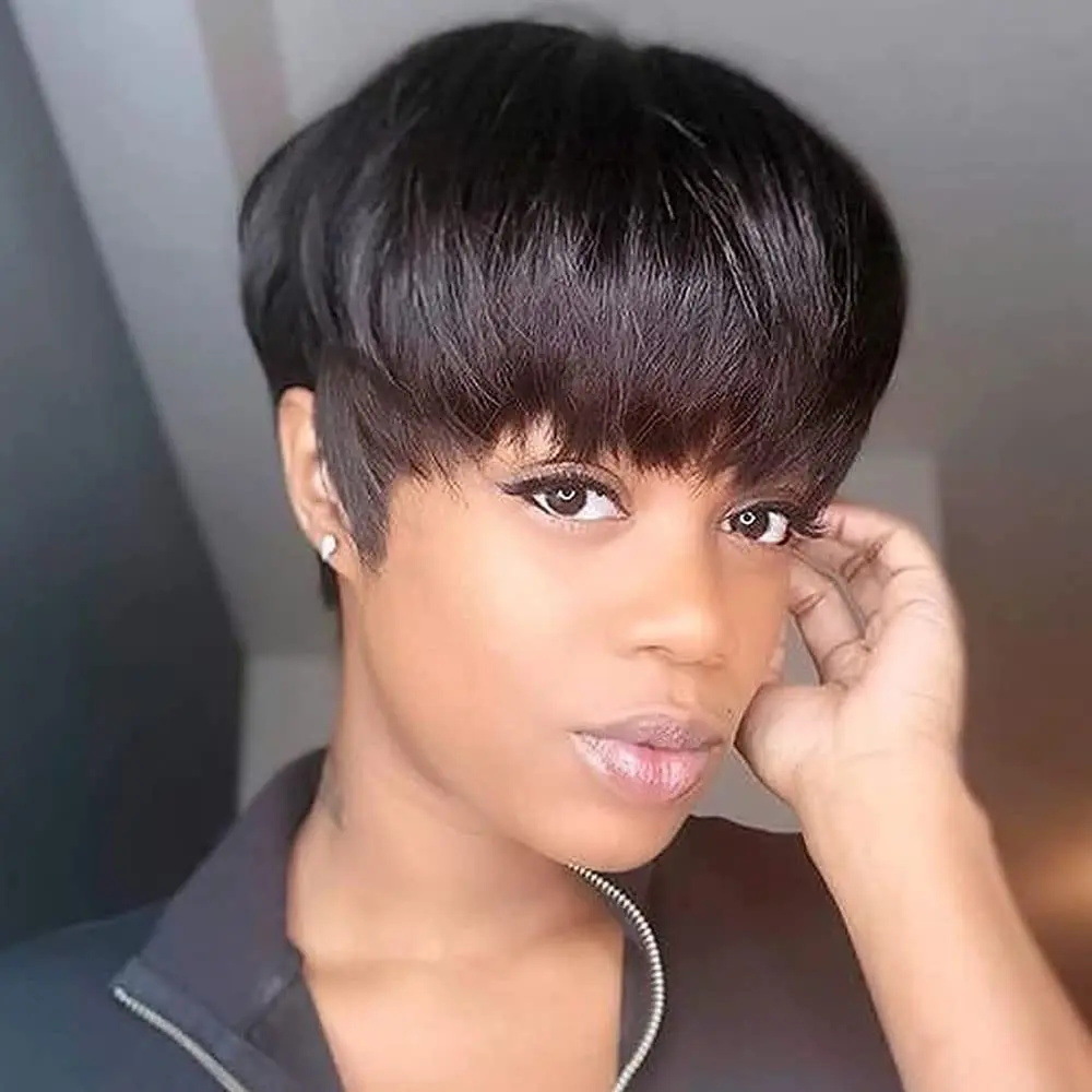Short Straight Bob E Cut Wig Human Hair For Black