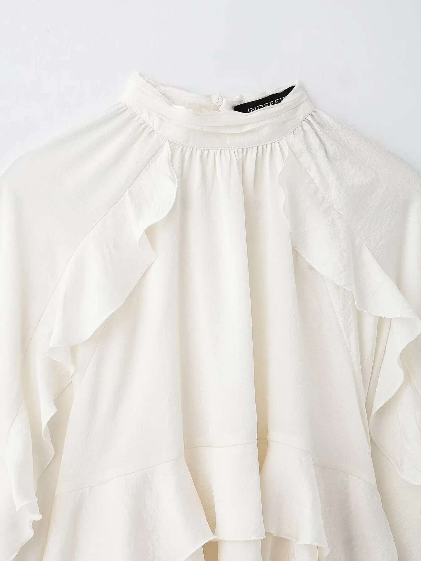 Spring And Summer Women's Hot Girl Style Loose Layered Decorative Ruffled Stand Collar Long Sleeve Shirt