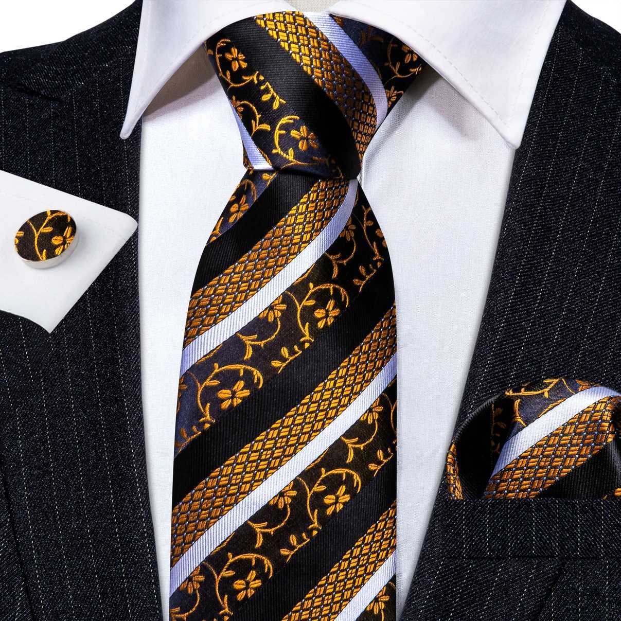 Barry. Jacquard Striped Silk Mens Tie Pocket Sqaure Cufflinks Set Designer Necktie For M Wedding Business Party nts X250407