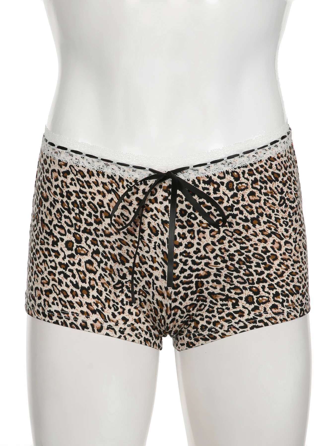 IAMSURE Sexy Slim Leopard Printed Lace Trim Casual Bandage Low-Waisted Shorts Women 2024 Summer Fashion Streetwear Ladies