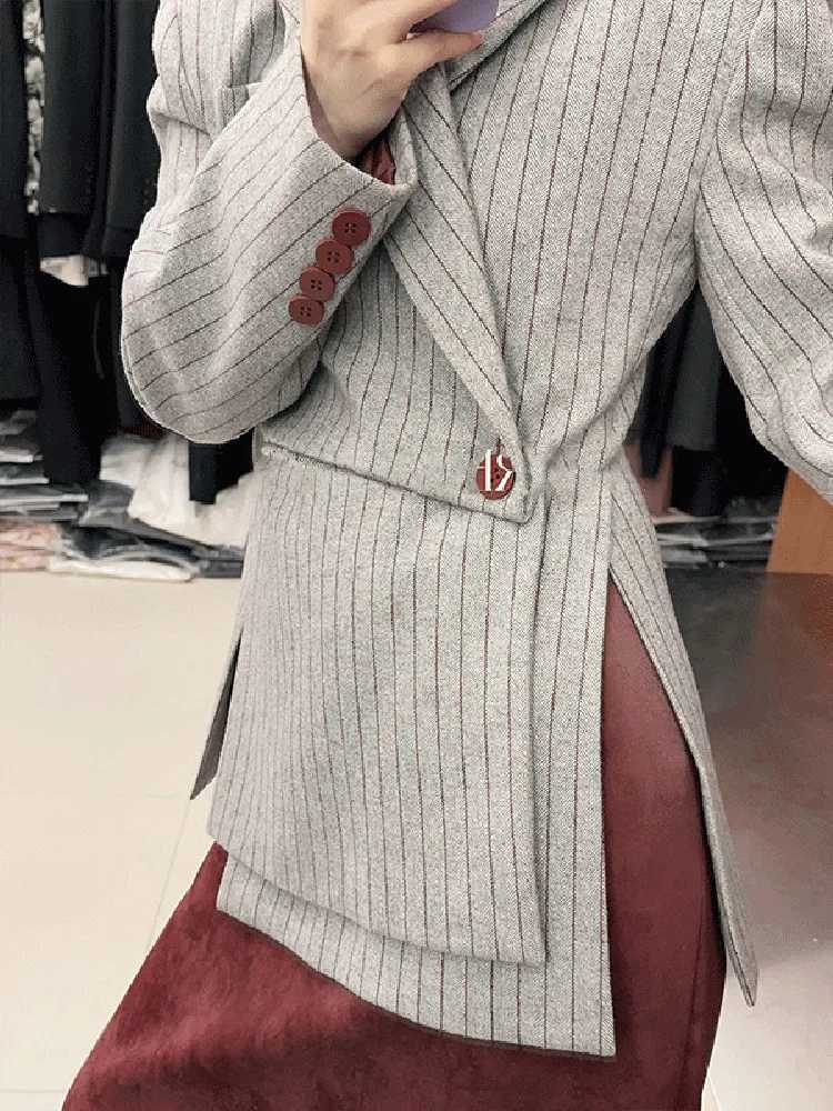 TWOTWINSTYLE Stripe Printed Asymmetric Fashion Womens Jacket Open Front Long Sleeve Weight Loss Jacket Womens Fashion New M250408