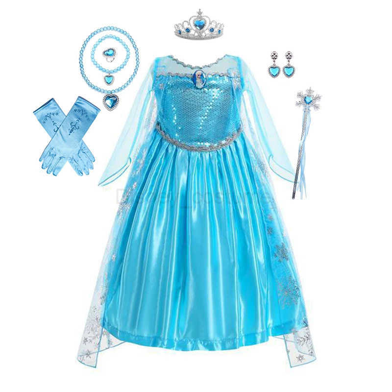 Disney Frozen Elsa Dress for Girls Elsa Costume Snow Queen Anna Dress Cosplay Birthday Party Children Kids Carnival Girl Costume 2024 X250408