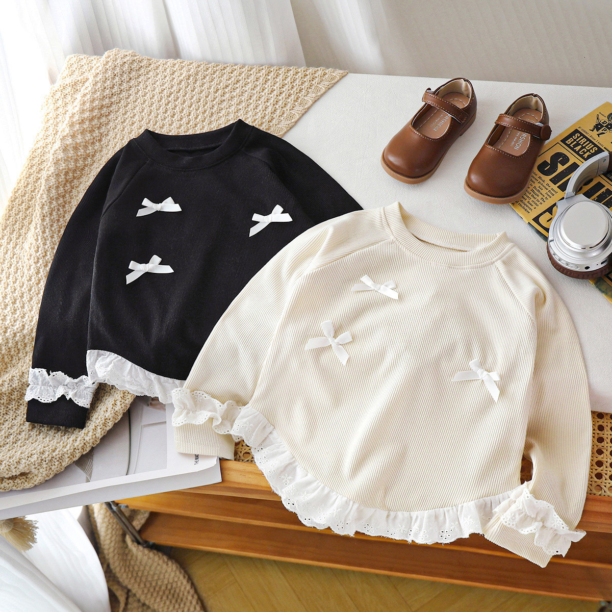 Ddmyshoesvip Girls Long Sleeved T Shirt New Style Bow Lace Western Korean Spring And Autumn Bottom Shirt Children S Clothing