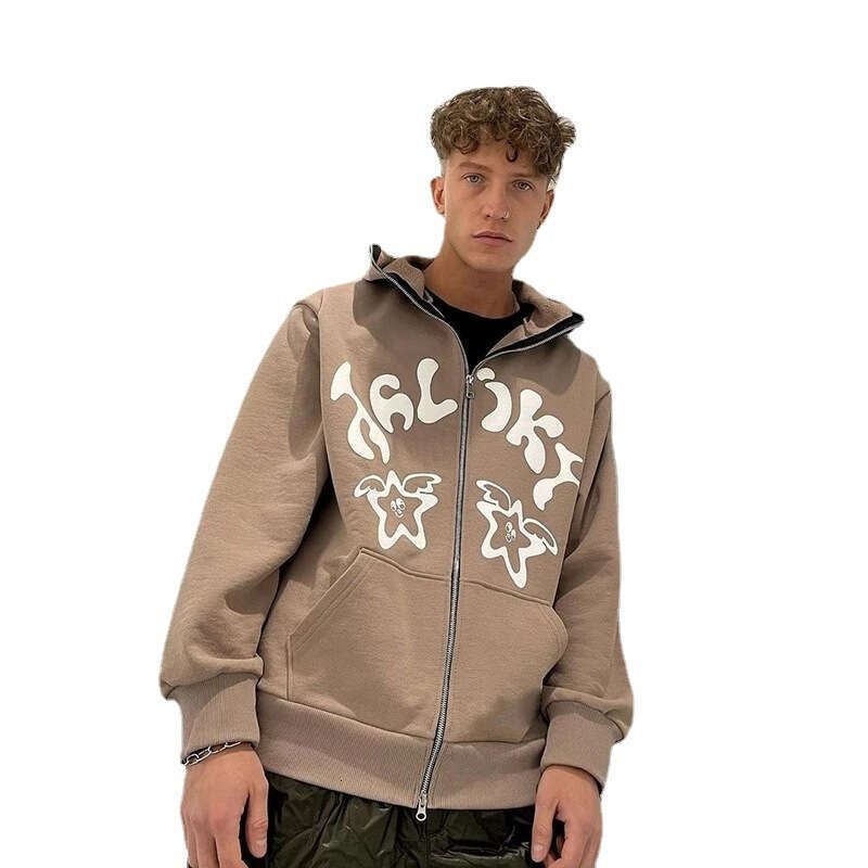 Classic vintage letter print trendy brand loose versatile men's and women's cardigans hooded sweatshirts gift for boys