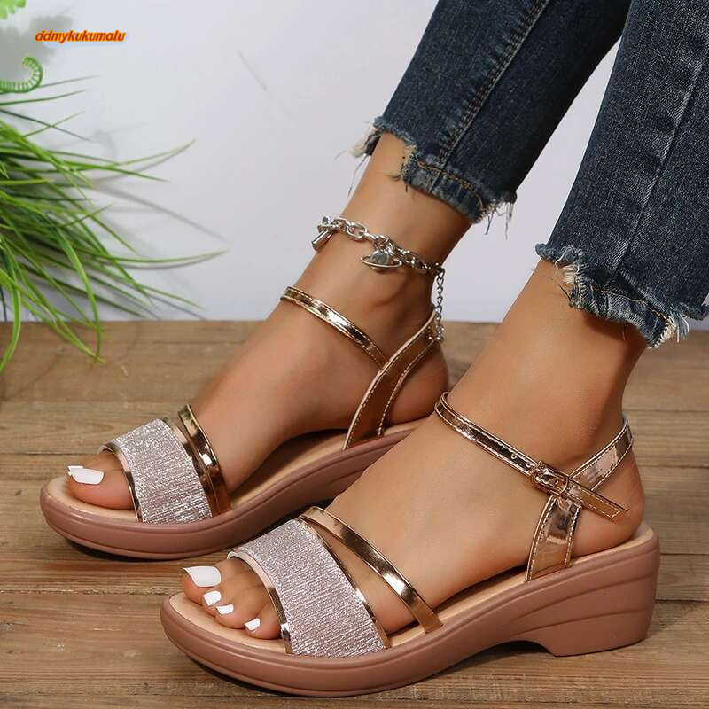 2022 Wedges For Women 4.5cm Heels golden Platform Women's Summer Shoes Chaussures Femme Sandals Size 41 ddmykukumalu