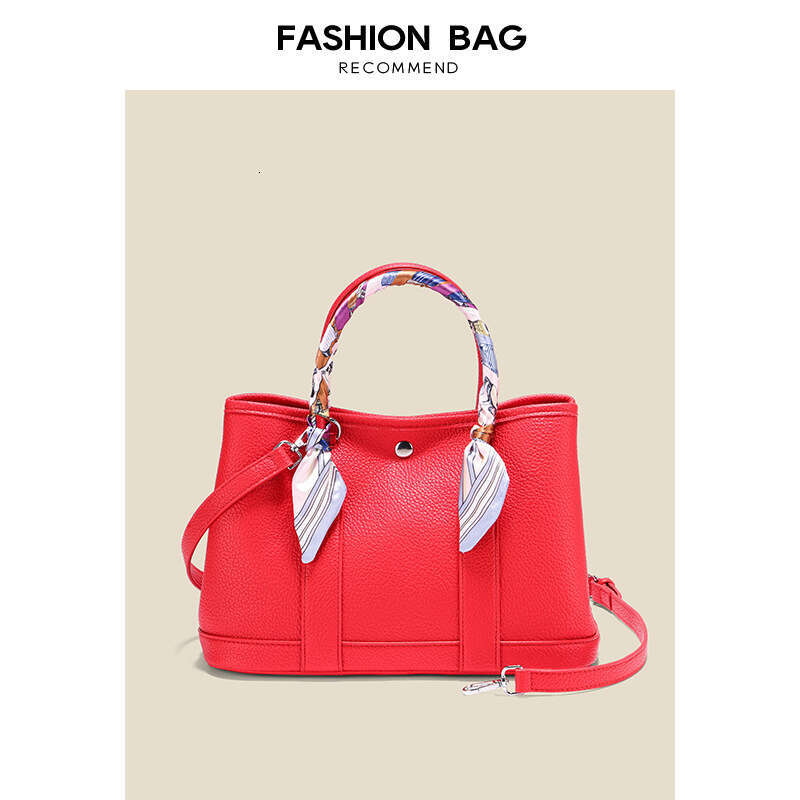 Texture Lychee Pattern Garden Large Capacity Handheld Silk Scarf Tote Single Shoulder Crossbody Commuter Women's Bag 2025 New Casual Fashion Tren