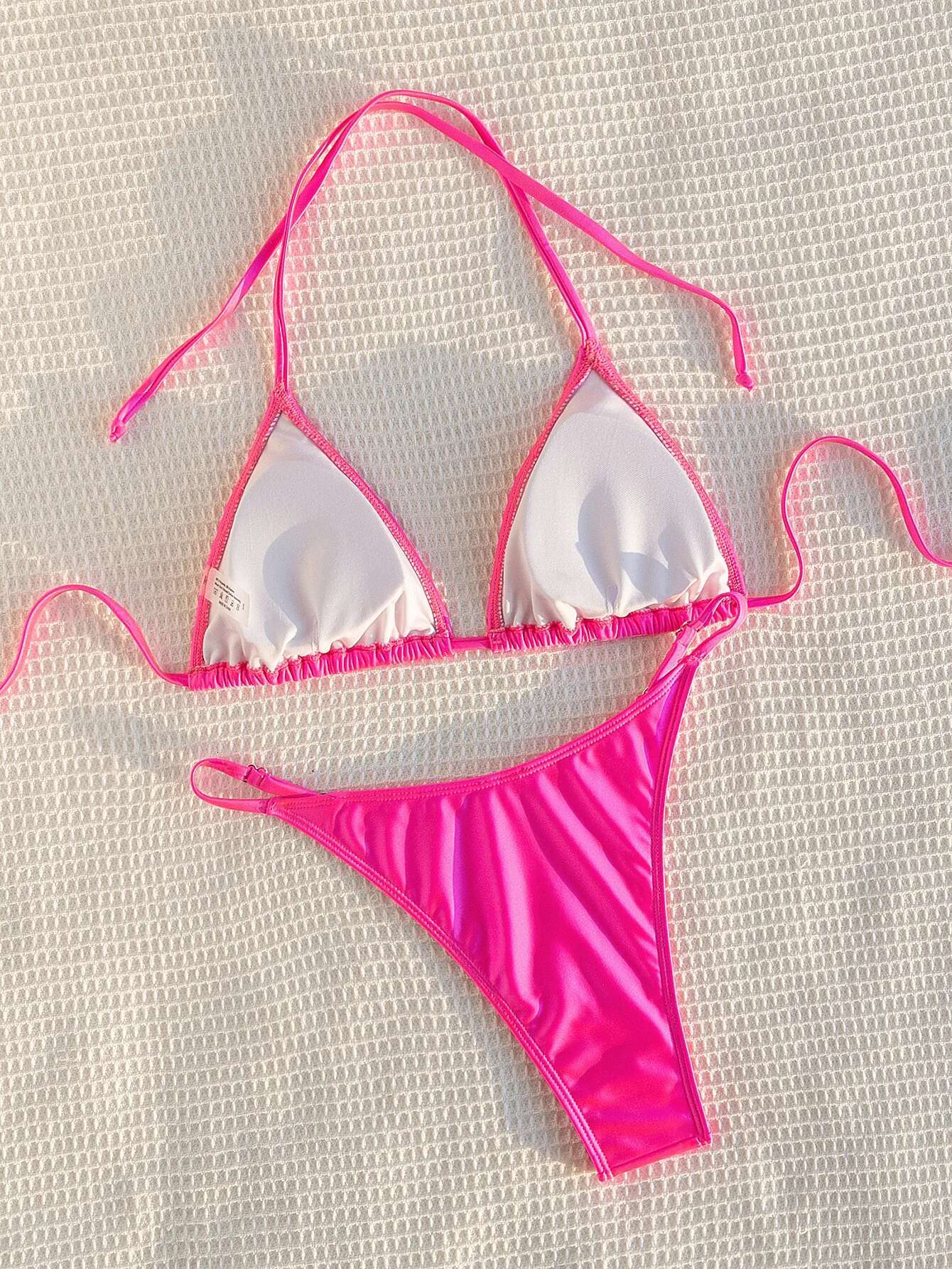 Dongdumaoyi Sexy Micro Bikini Women Solid Hot Pink Push Up Bra Thong Swimsuit Brazilian Lace Up Bathing Suit Swimwear Biquini