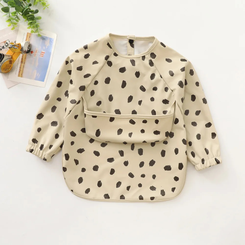Children Feeding Aprons Long Sleeve Baby Bib With Pocket Full Cover Kid Gown With Bag Waterproof Long-Sleeve Smock 250408
