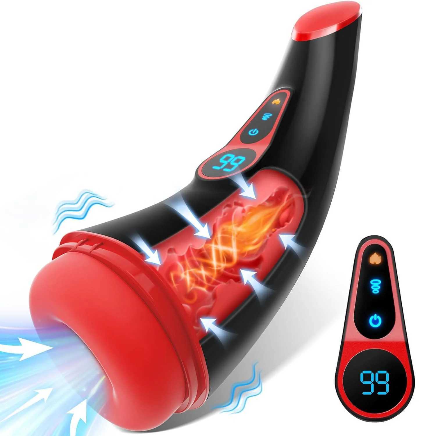 Sucking hot vagina masturbation cup Pussy Blowjob male jet cup 3D texture oral sex vibration belt with LCD displayXJ250408
