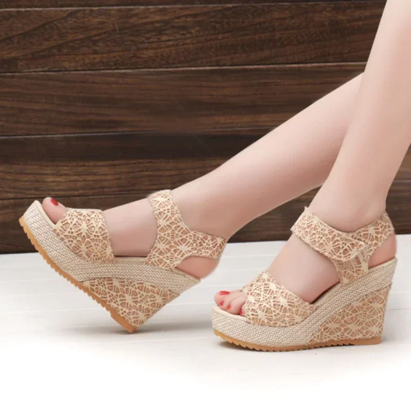 Womens Wedges Sandals 2024 Summer Fashion Mesh Peep Toe Platform High Heel Women Sandals Sexy Party Dress Women Sandalias 250407
