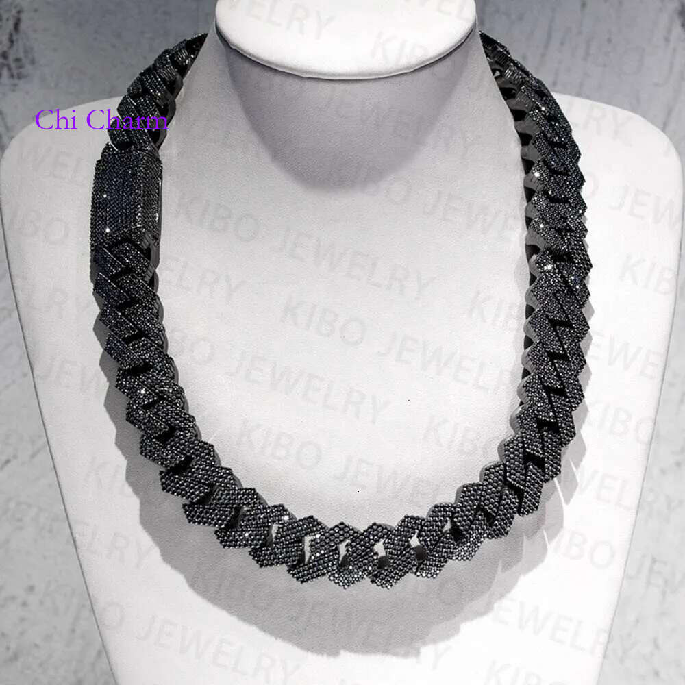Hip Hop Necklace Black Gold Vvs Moissanite Dia Iced Out Cuban k Chain