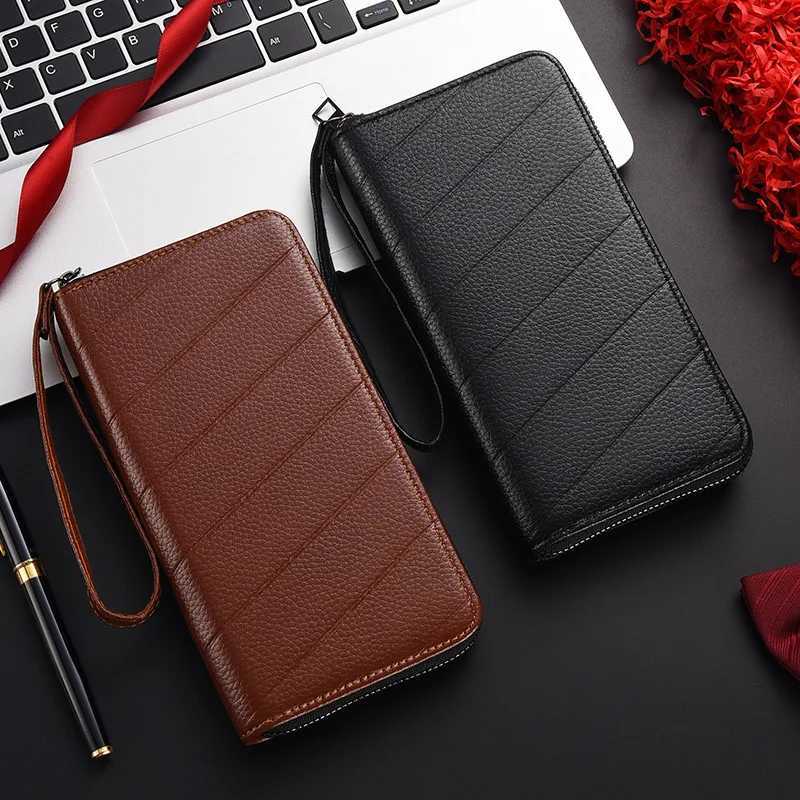 New Mens Long Wallet Leather Clutch Business ID Card Holder Zipper Purse Multi Slot Card Organizer Phone Pouch H2511071