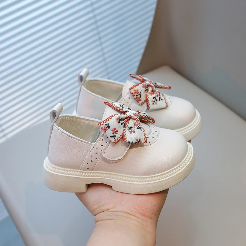 Spring Childrens Leather Shoes Embroidery Bowknot Kids Mary Jane Shoes Causal School Thick Bottom Girls Princess Single Shoes 250407