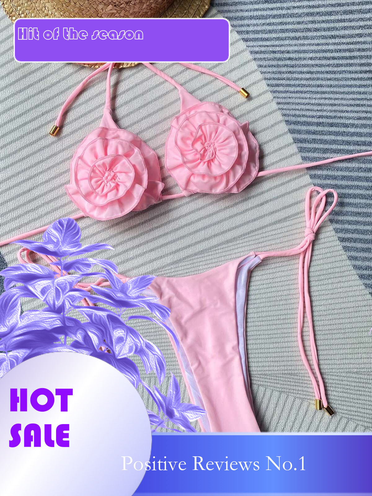 Dongdumaoyi Sexy D Flower Micro Bikini Women Pink White Cut Out Push Up Criss Cross Thong Swimsuit Beach Bathing Suit Tanga Swimwear