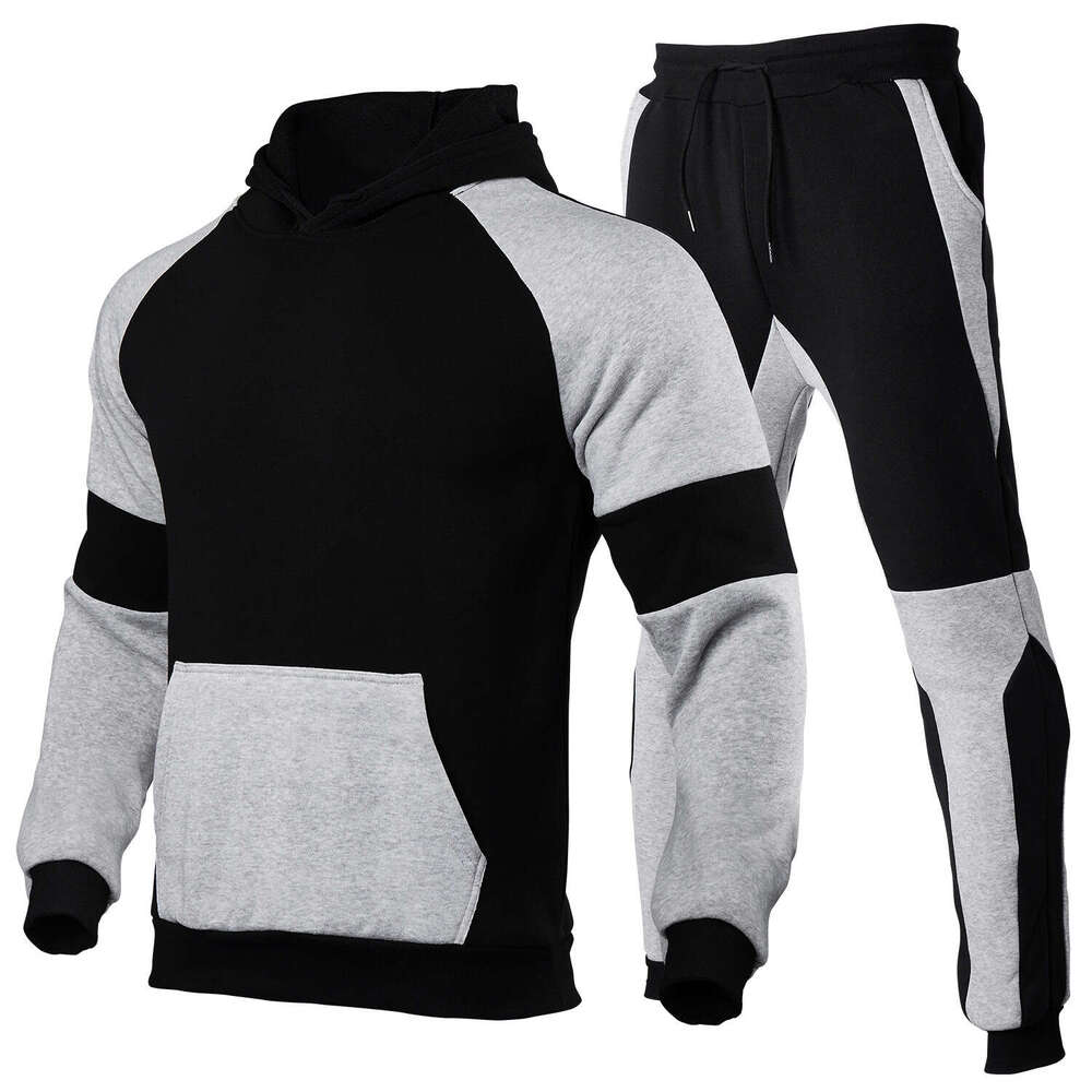 set for men and women, European size, blank color blocking splicing sportswear, running outdoor two-piece set, new casual versatile fashion clothing