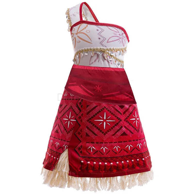Disney Moana 2 Short Sleeve Dress Girl Role Playing Princess One Shoulder Suspension Asymmetric Dress Accessories Set X250408