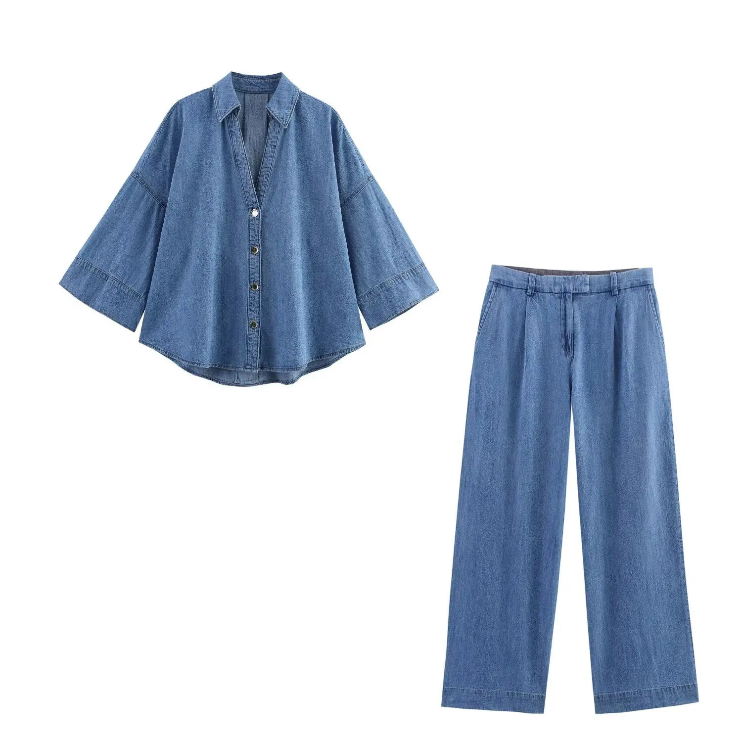 European and American style spring high waisted wide leg jeans fashionable fully matched casual pants 250407