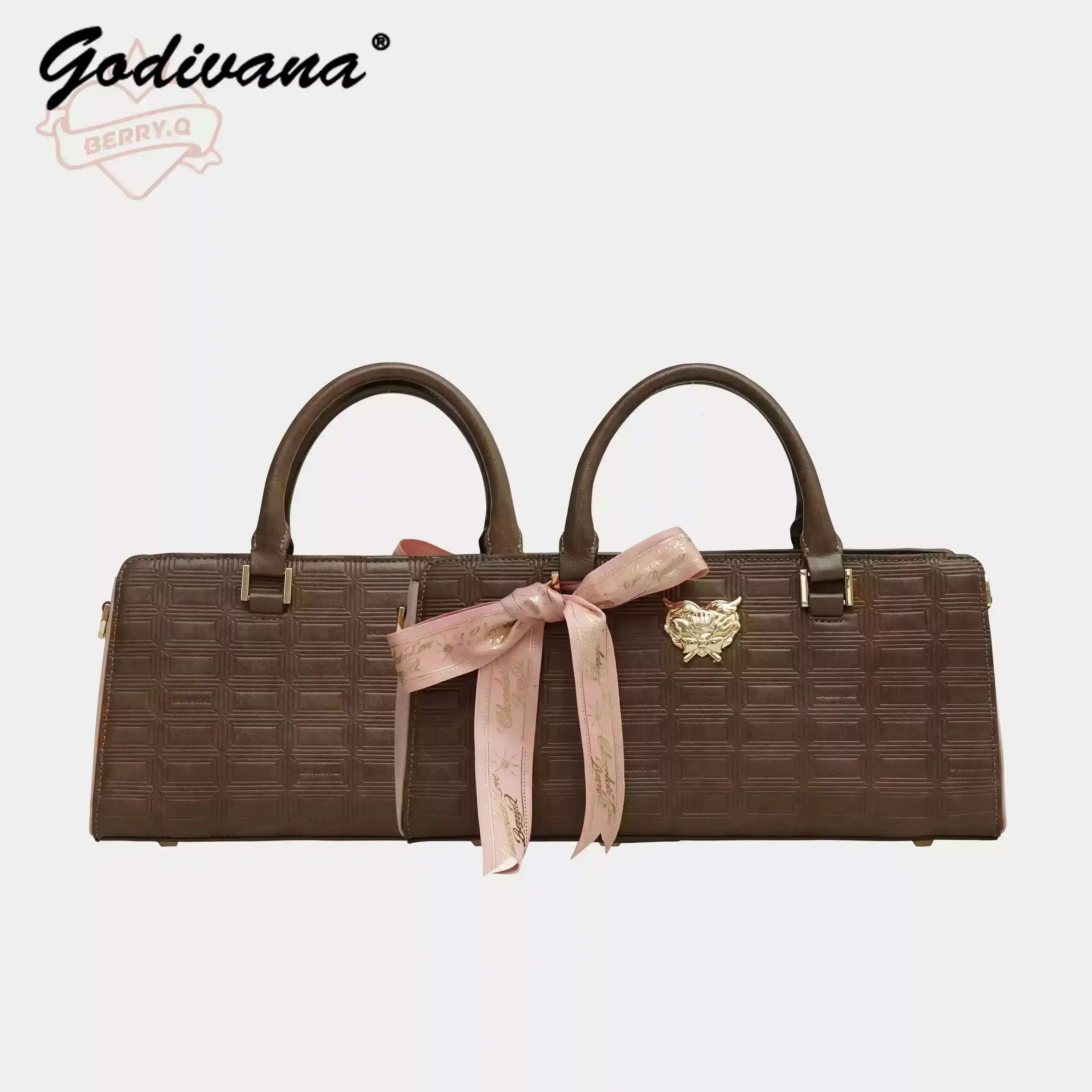 New Autumn Winter Sweet Chocolate Tote Bags Pink Mint Bow Portable Messenger Travel Bag Large-Capacity Women's Fiess Handbags
