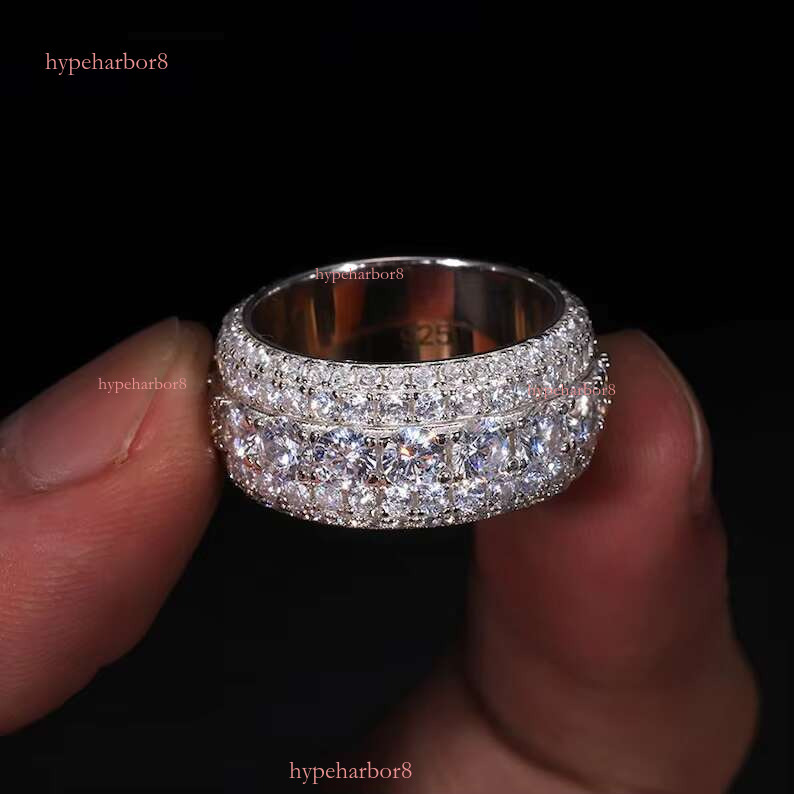Luxury VVS 5-Row Silica Diamond Iced Solid Silver Hip Hop Ring Passes Gra Certificate Test