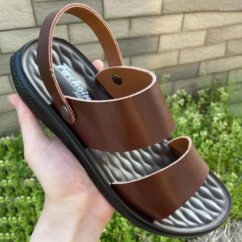 Sandals Summer Men's Casual Thick Bottom Soft Sole Anti-Slip Leather Beach Two-In-One Dry Wedges Platform Slippers hurenlakeshoes hurenlakeshoes