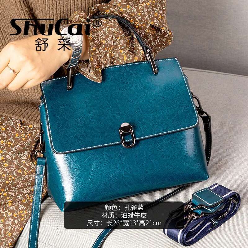Women's Cowhide Leather Bags Fashion One-Shoulder Handbags Ladies Classic Satchels Large Capacity Messenger Versatile