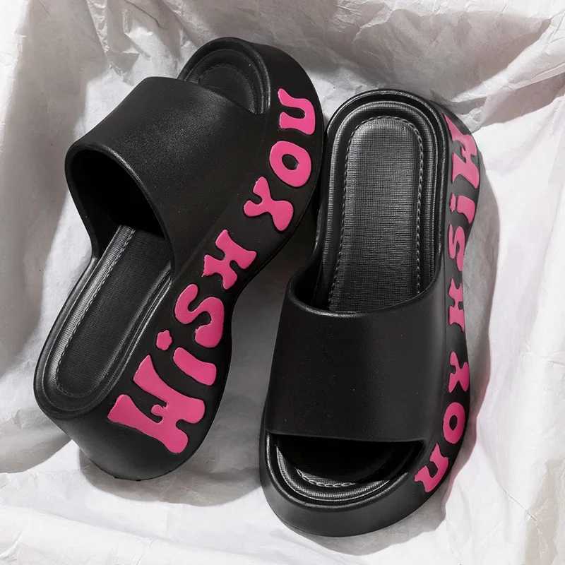 Thick bottomed cloud slider womens summer Fi printed wedge platform slider womens sandals 2025 N-Slip soft soled beach shoesXJ250407