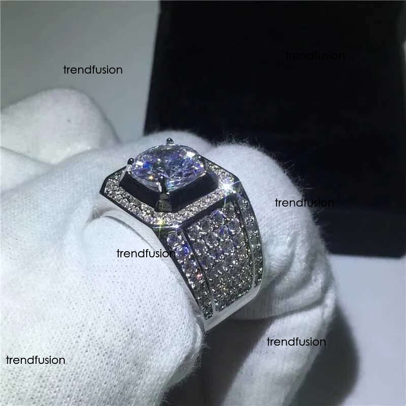 Band 14K Gold Solitaire Male 2ct Lab Dia Moissanite Ring Sier Color Jewelry Engagement Wedding band Rings for men gift J240924