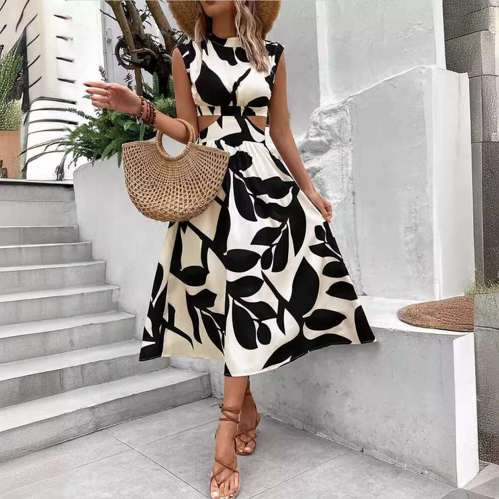 Women Designer Clothing Birthday Dress Vestido Vestido De Mujer Sexy Dresses for Woman Designer 2025 Summer Round Neck Flower Printed Long Skirt Women