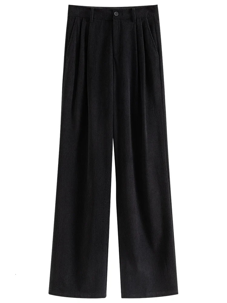 Retro style Corduroy straight pants suitable for womens winter feeling high waist weight loss warm and casual solid color Trouser women 250407