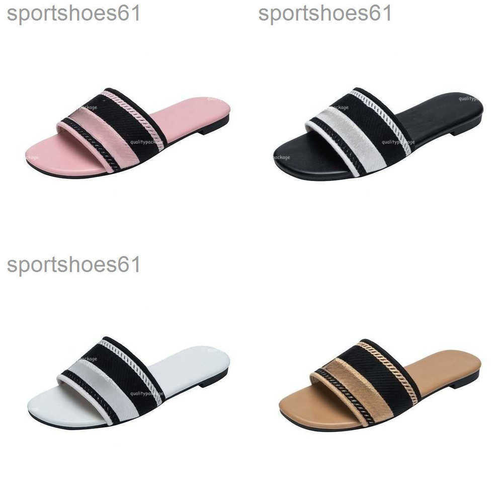 2025 Paris Embroidered Dazzle Designer Slippers Womens Sandals Summer Beach Stripes Casual Flat Slippers Sliders women ladies flip flops Embroidery Double Mules