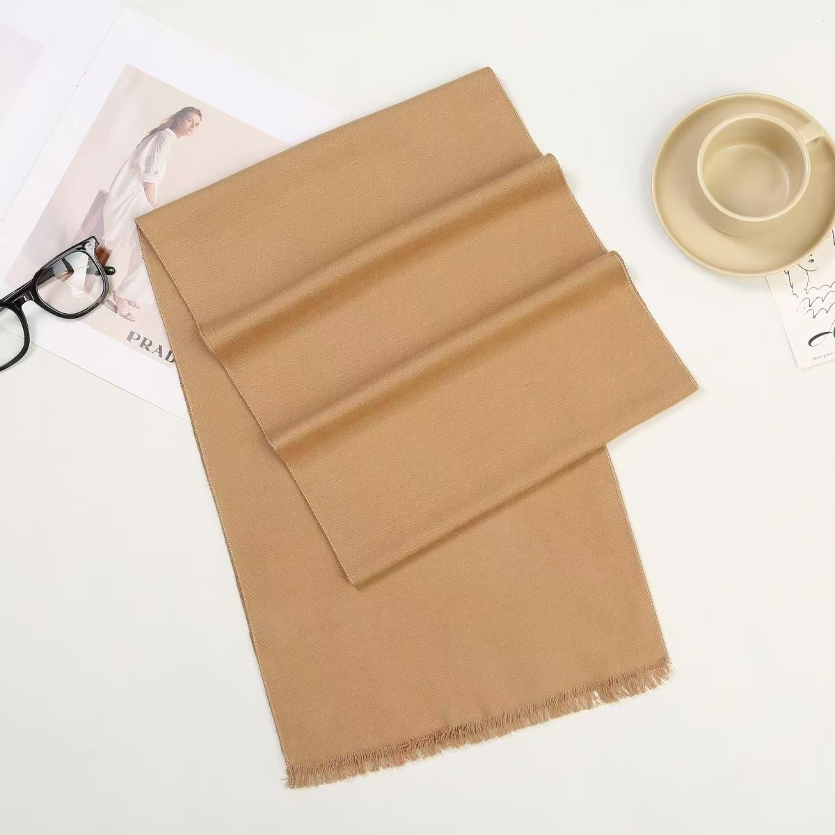 T436 Korean simple hot style French cute noble solid color square scarf knitted plain dopamine neck scarf