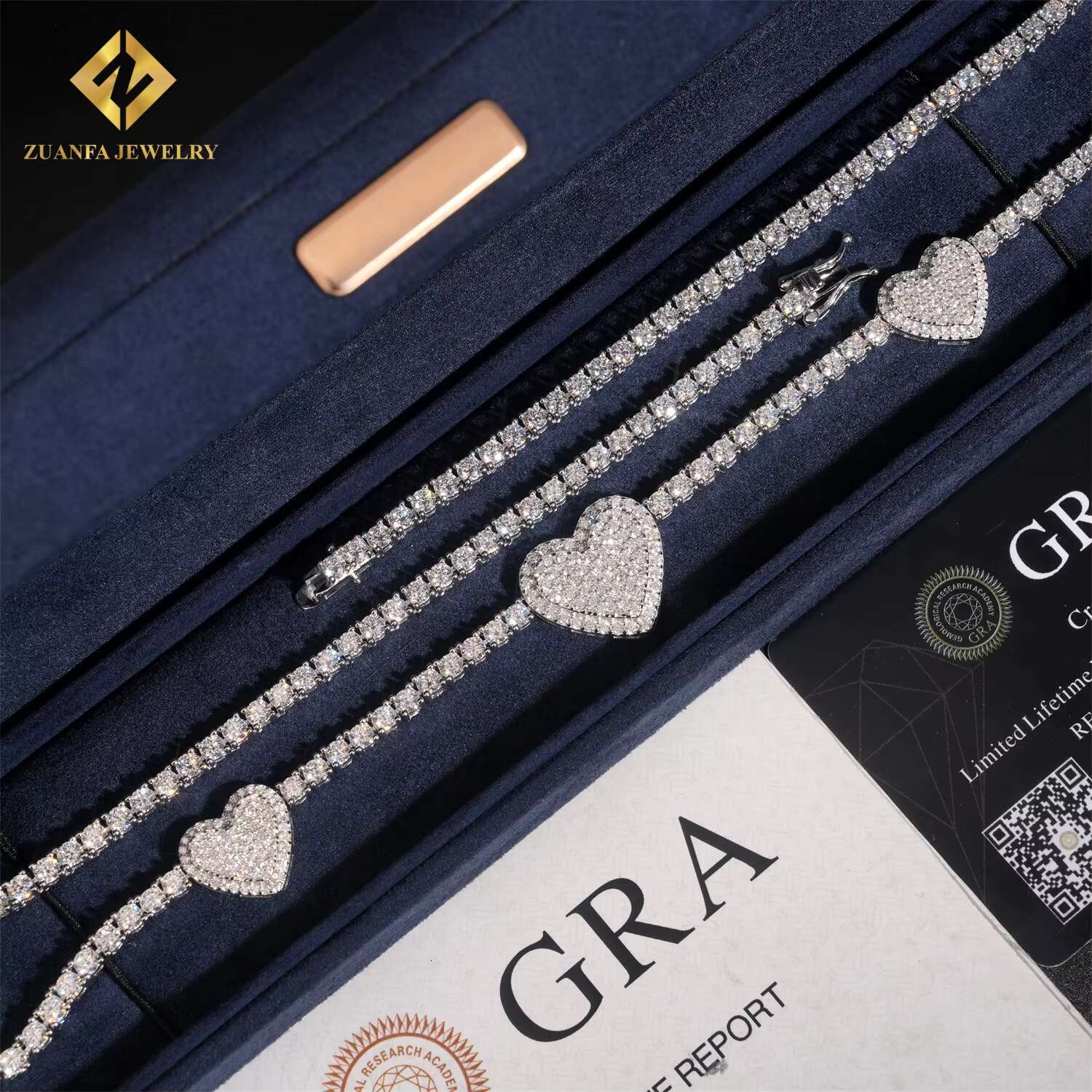 Iced Out Worldwide Shipping VVS 3MM Moissanite Heart Style Tennis Necklace 925 Silver Fashion Tennis Chain Moissanite Jewelry