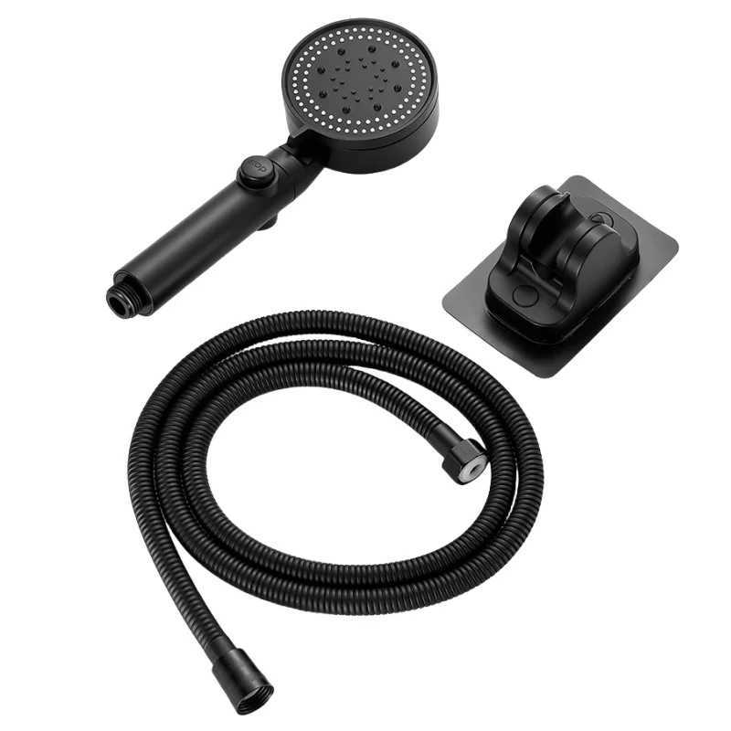 3 pieces/set adjustable silver/black shower high-pressure water-saving shower with 5 modes+wall mounted bracket+1.5M hose Y250407