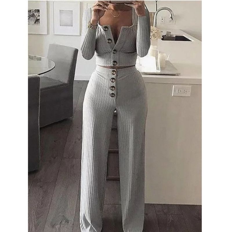 Women's New Short Cardigan Long Sleeved Slim Fit Sexy Temperament Commuting Buckle Casual Set