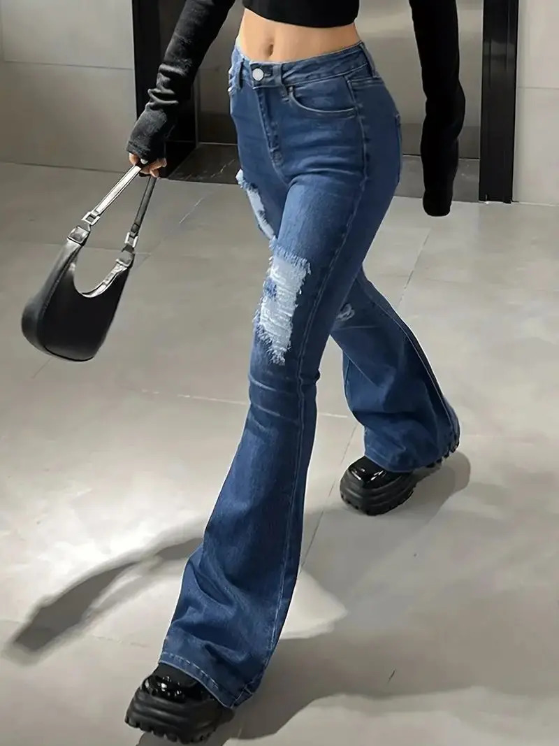 Womens Retro Slim Suitable for Spicy Girl Style Shining Jeans 250407