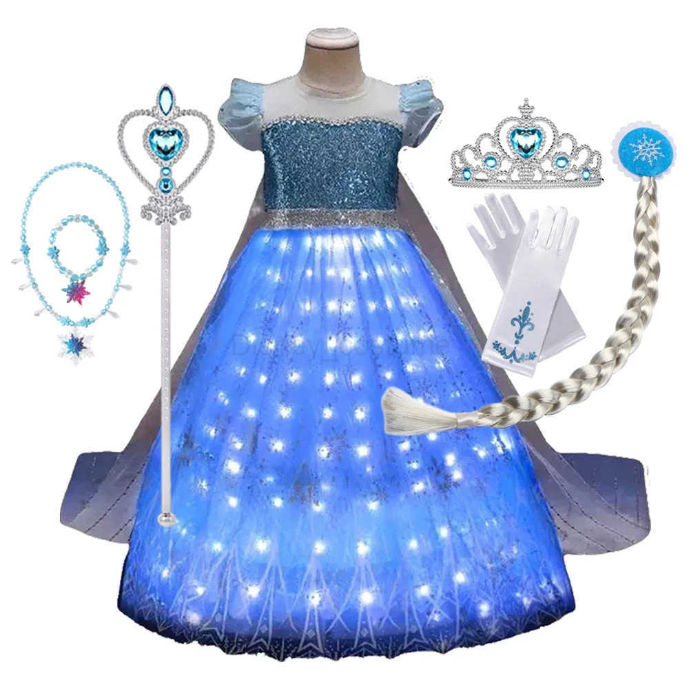 Disney Elsa Girl Princess Dress LED Illuminates Childrens Halloween Carnival Girls Birthday Elsa Princess Luminous Vest X250408