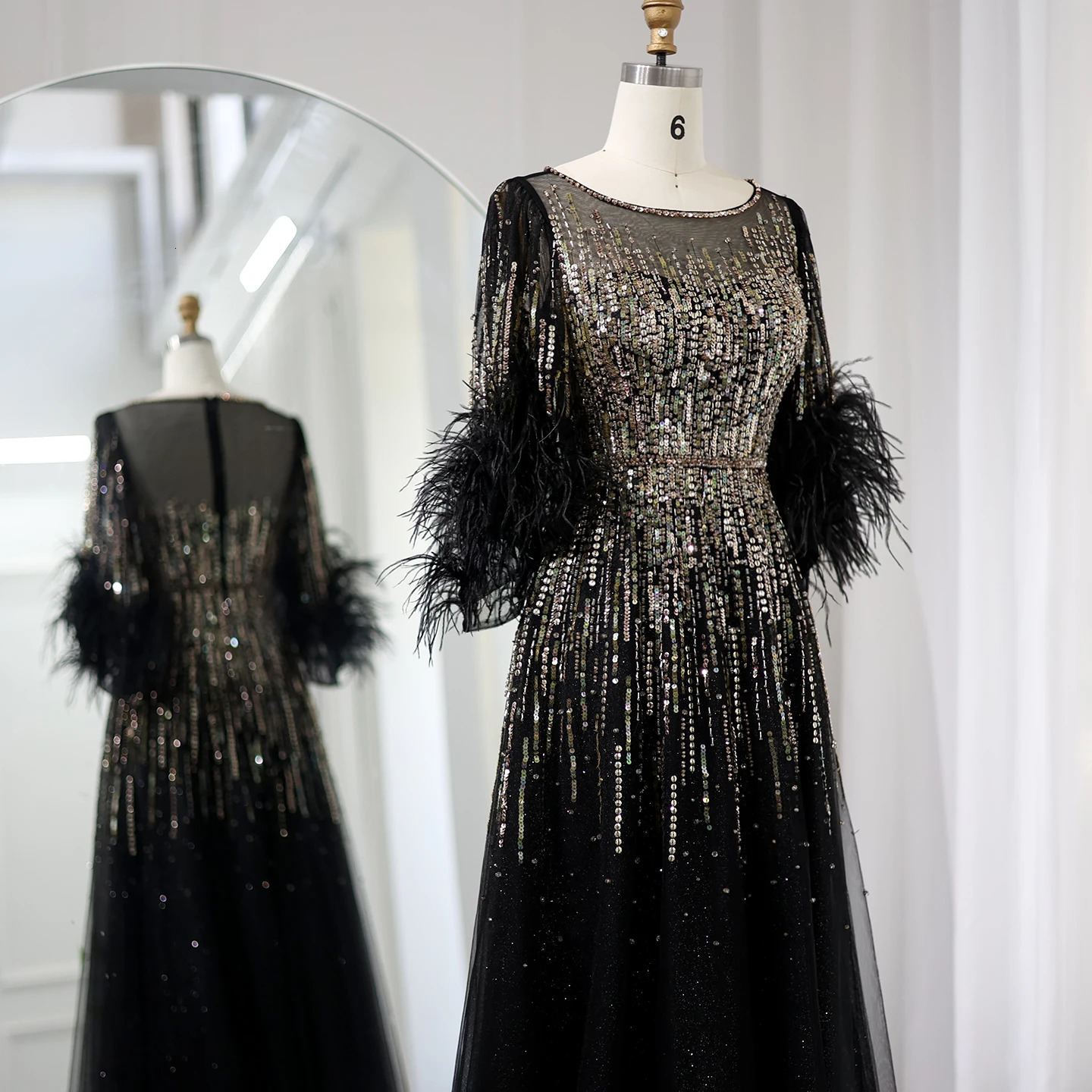 Sharon Said Feather Black Dubai Womens Fuchsia Arab Half Sleeve Wedding Party Dress SS339 Customized 250402