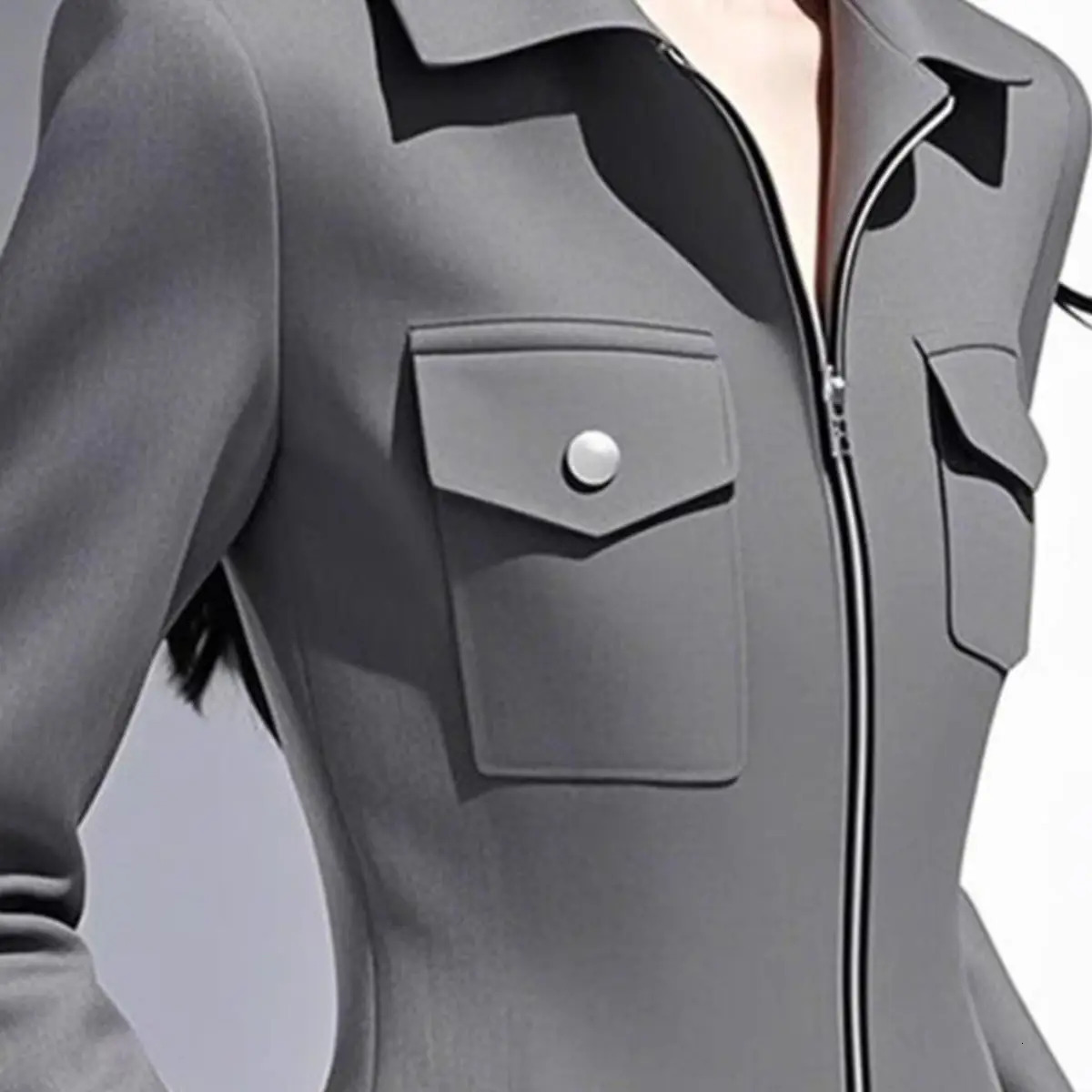 Zipper Polo Neck Grey Hoodie Womens Jacket Spring Autumn Fashion Ultra Thin Warm Coat Long Sleeve Clothing 250407