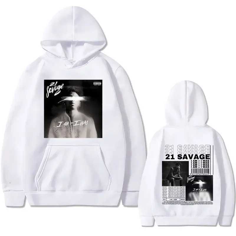Rap Singer 2 Savage I Am I Was Music Album Graphics Hoodie Mens Hip Hop Retro Oversized Sweatshirt Mens Wool Hoodie W250408