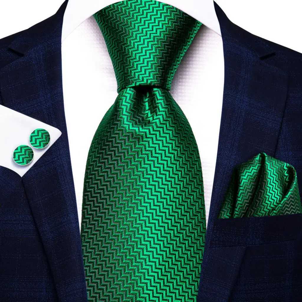 Hi-Tie Men Fashion Solid Green Blue Necktie Handkerchief Cufflinks Set for Tuxedo Accessory Classic Silk Luxury Tie for Man Gift X250407