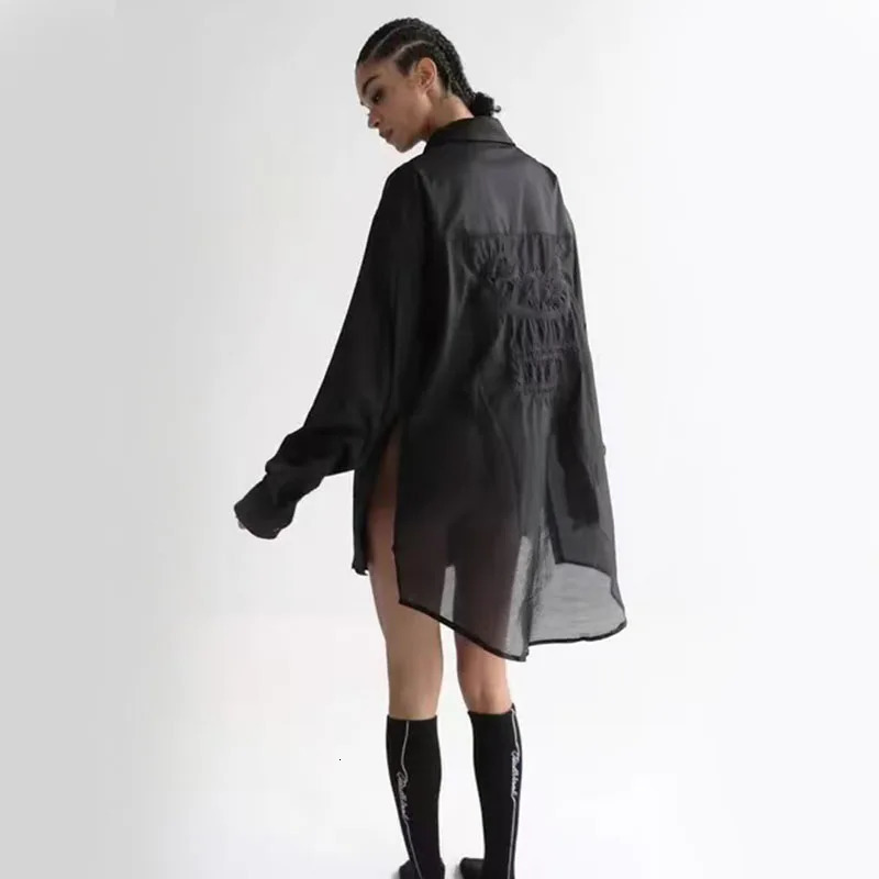 Korean badbloom sexy pure desire style light transparent shirt 24 summer jacket letter splicing top 250407
